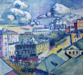 Plaza Zubovskij en Moscú vista desde la ventana, 1916